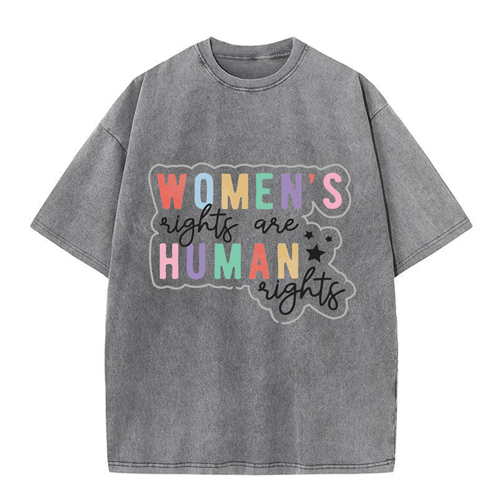230g Colored Women Human Rights Printed Wash Old Cotton T-shirt for Women