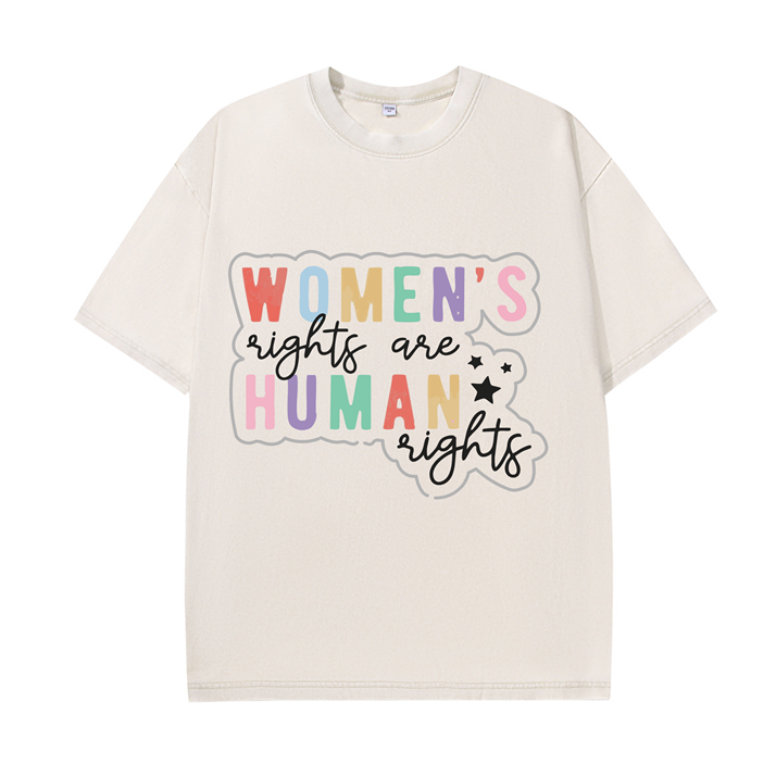 230g Colored Women Human Rights Printed Wash Old Cotton T-shirt for Women