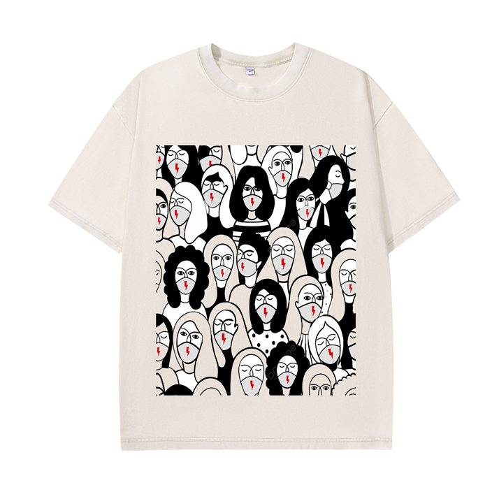 230g Cartoon Equality Champion Printed Wash Old Cotton T-shirt for Women