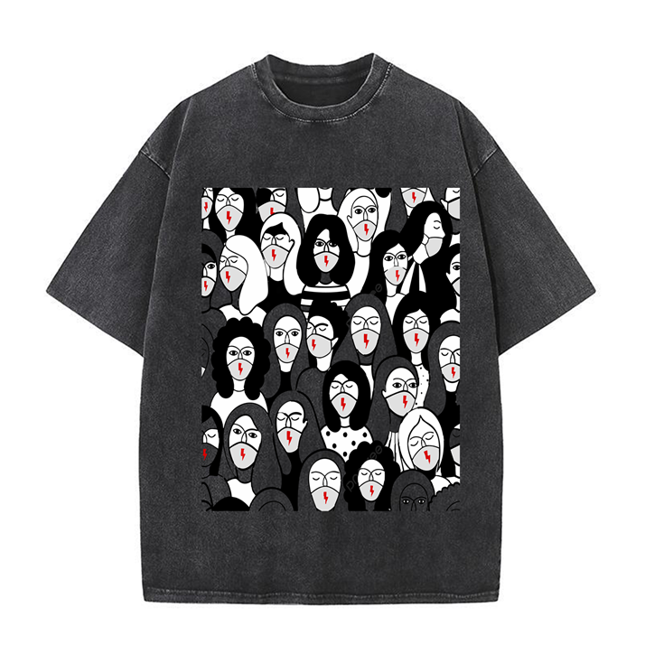 230g Cartoon Equality Champion Printed Wash Old Cotton T-shirt for Women