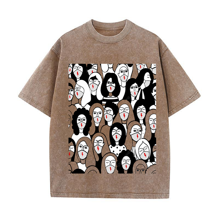 230g Cartoon Equality Champion Printed Wash Old Cotton T-shirt for Women