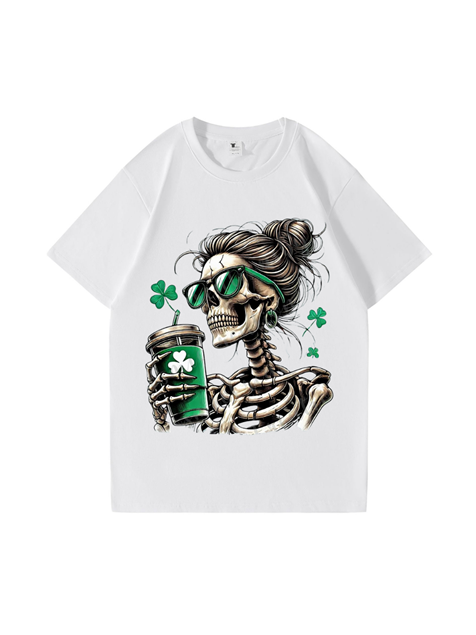 240g Lady Skull Printed Cotton T-shirt for St. Patrick's Day Emma Bridess
