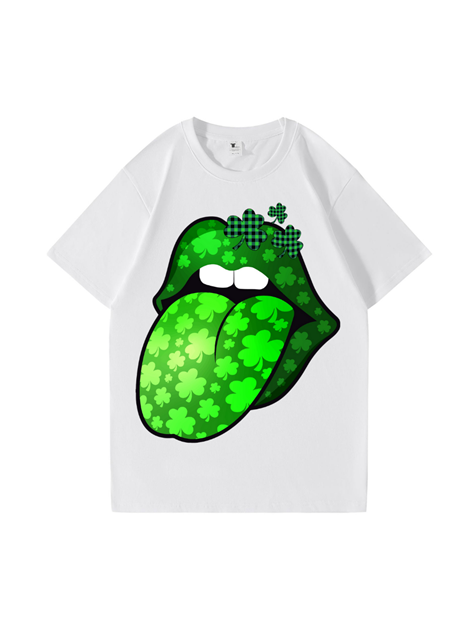 240g Shamrock Protruding Tongue Printed Cotton T-shirt for St. Patrick's Day Emma Bridess