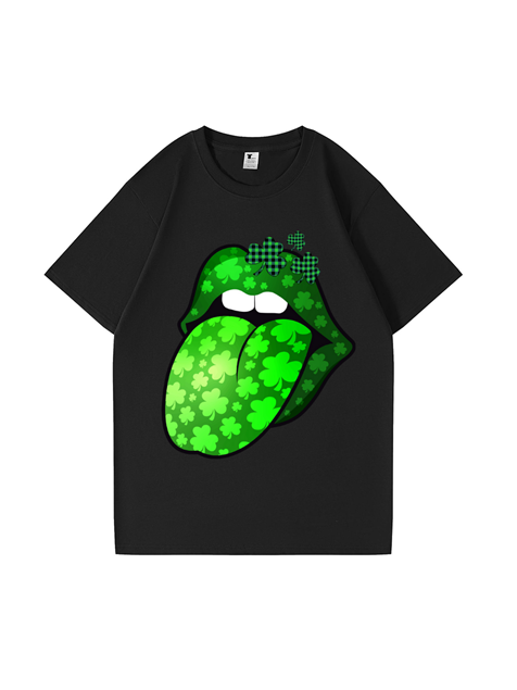 240g Shamrock Protruding Tongue Printed Cotton T-shirt for St. Patrick's Day Emma Bridess