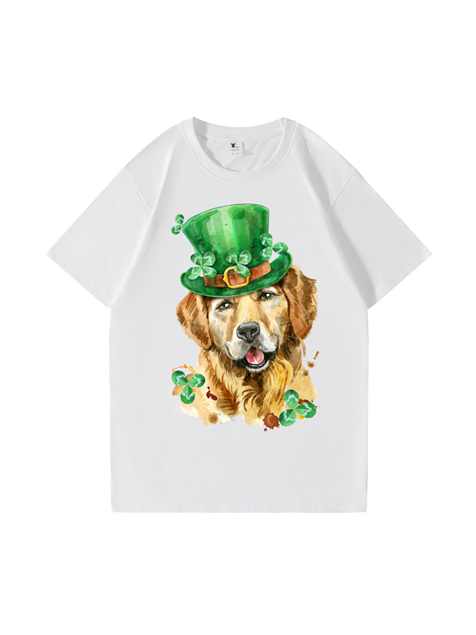 240g Golden Retriever Printed Cotton T-shirt for St. Patrick's Day Emma Bridess