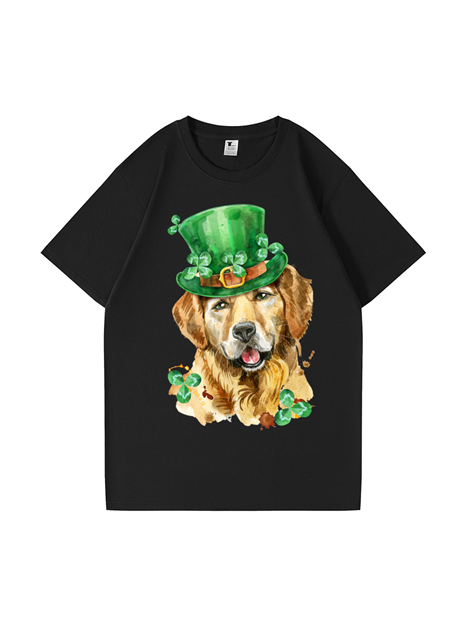 240g Golden Retriever Printed Cotton T-shirt for St. Patrick's Day Emma Bridess