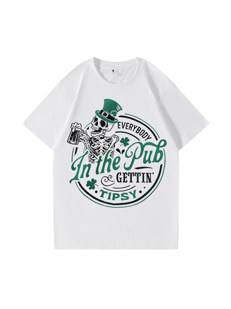 240g Beer Skull Printed Cotton T-shirt for St. Patrick's Day Emma Bridess