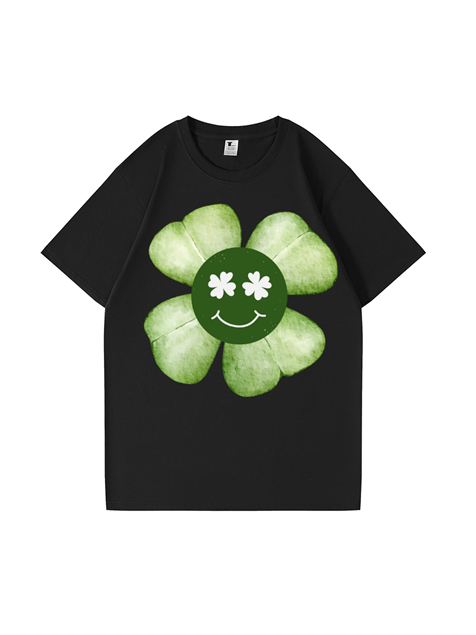 240g Cartoon Four Leaf Clover Cotton T-shirt for St. Patrick's Day Emma Bridess