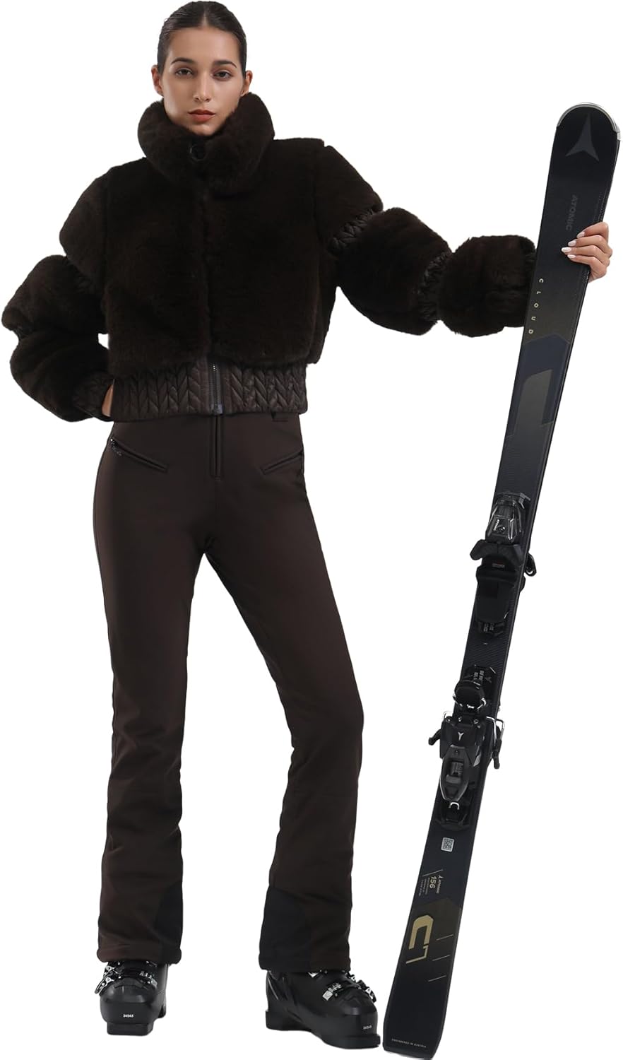 Women Ski Jacket Faux Fur Snowboard Coat Snow Cropped Jacket Winter Outdoor