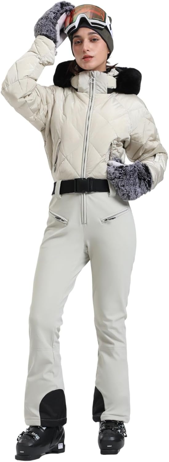 Womens Ski Suits Down One Piece Snowsuit Waterproof Snowboard Jumpsuits