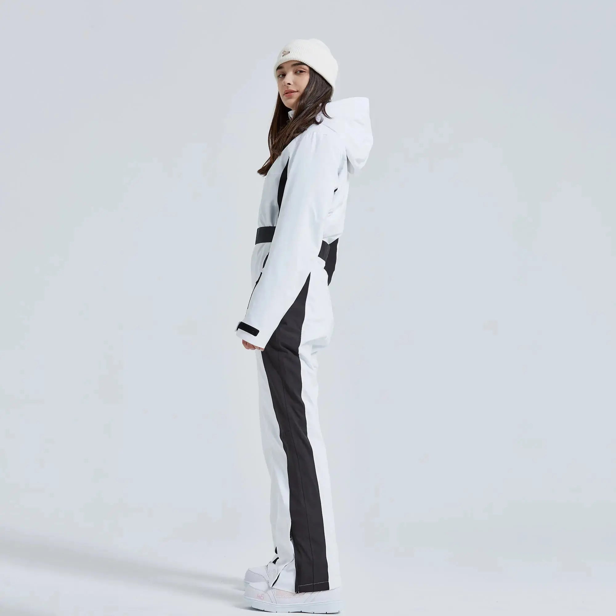 Women’s High Neck Hooded One Piece Ski Suit for Winter Sports