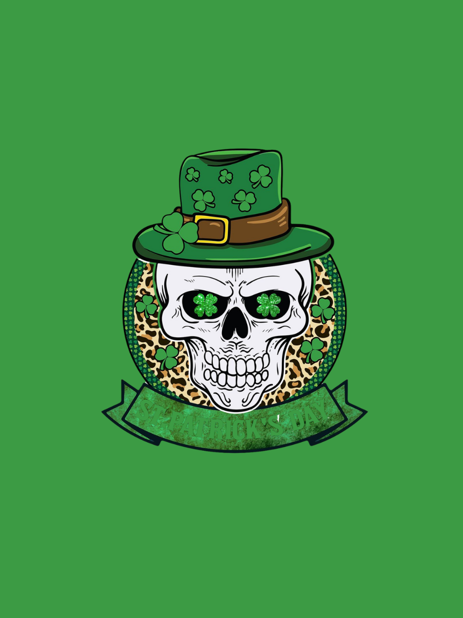 240g Four Leaf Clover Skull Printed Cotton T-shirt for St. Patrick's Day Emma Bridess