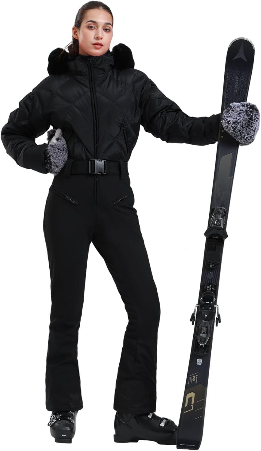Womens Ski Suits Down One Piece Snowsuit Waterproof Snowboard Jumpsuits