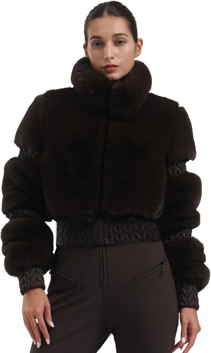 Women Ski Jacket Faux Fur Snowboard Coat Snow Cropped Jacket Winter Outdoor