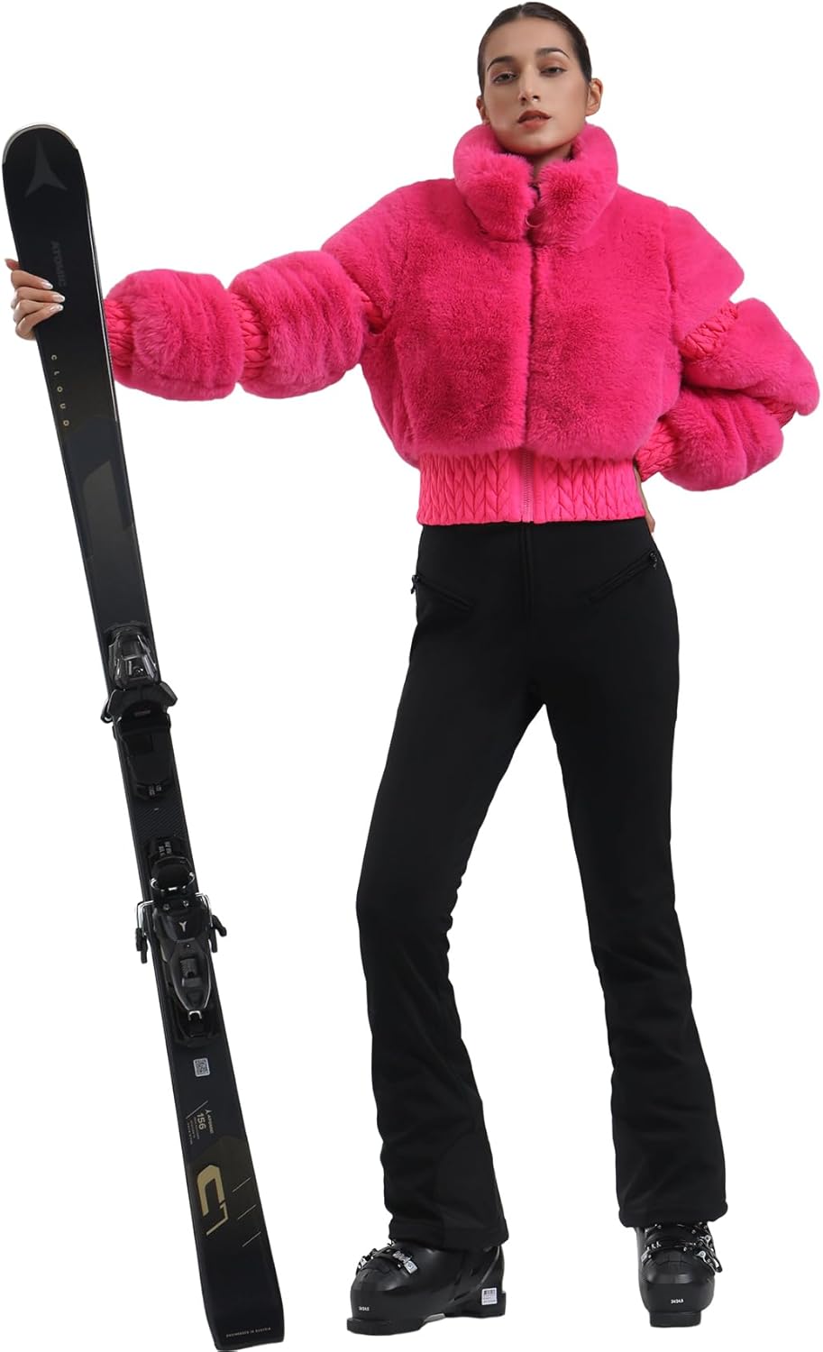Women Ski Jacket Faux Fur Snowboard Coat Snow Cropped Jacket Winter Outdoor