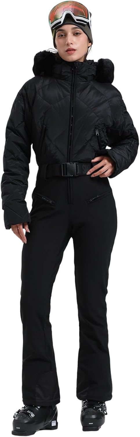 Womens Ski Suits Down One Piece Snowsuit Waterproof Snowboard Jumpsuits