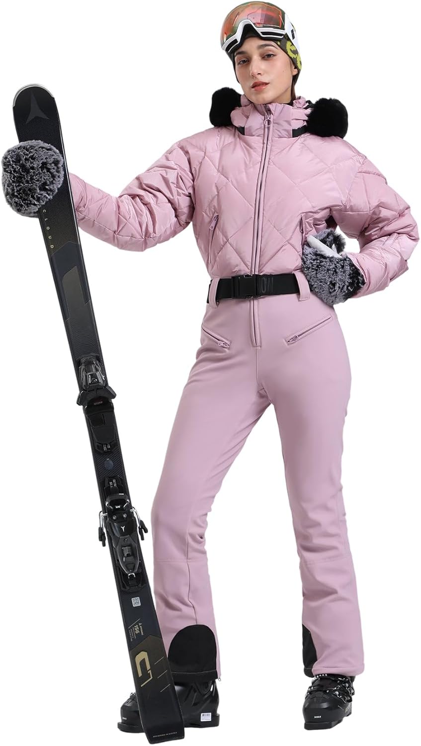 Womens Ski Suits Down One Piece Snowsuit Waterproof Snowboard Jumpsuits