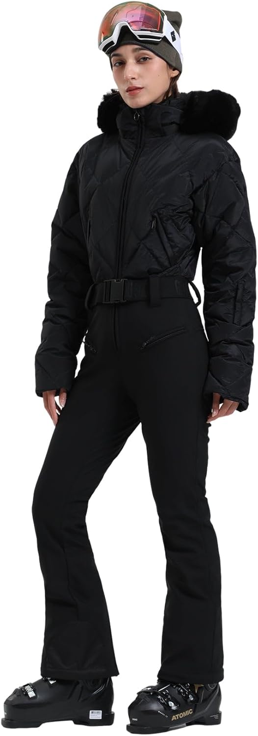 Womens Ski Suits Down One Piece Snowsuit Waterproof Snowboard Jumpsuits