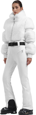 Women Ski Suit One Piece Snowsuit Snowboard Faux Fur Collar Slim Jumpsuit