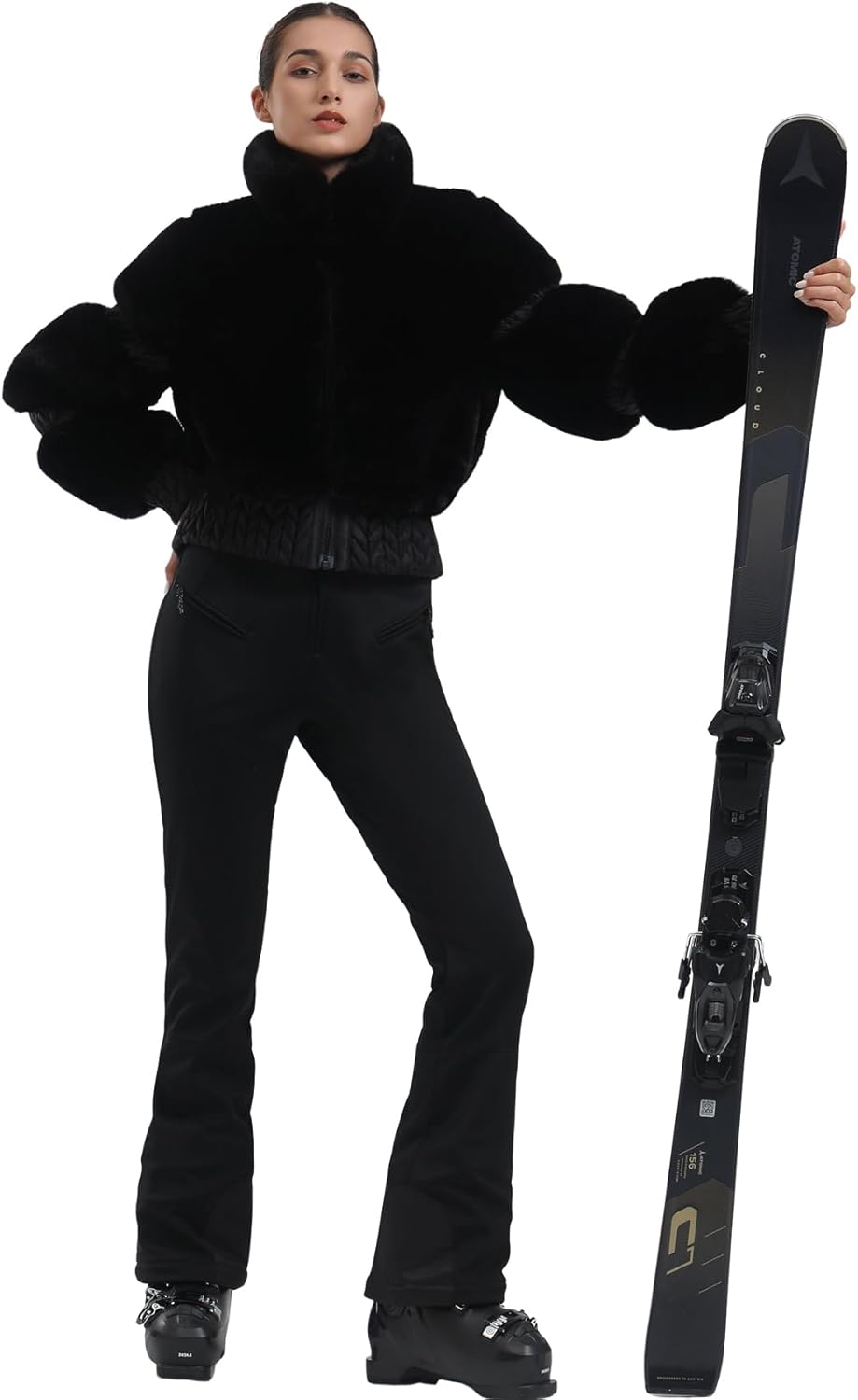 Women Ski Jacket Faux Fur Snowboard Coat Snow Cropped Jacket Winter Outdoor