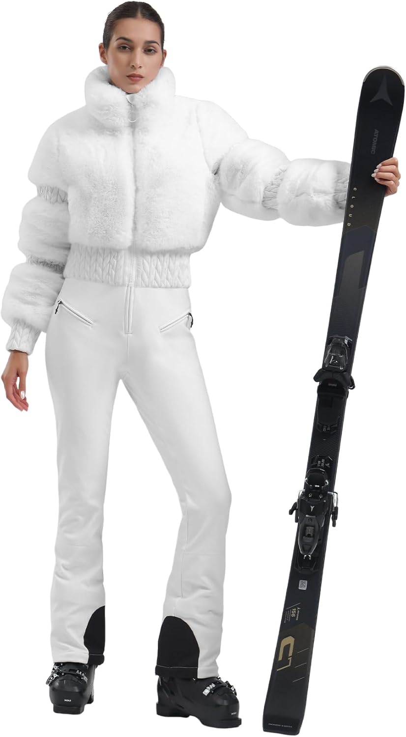 Women Ski Jacket Faux Fur Snowboard Coat Snow Cropped Jacket Winter Outdoor