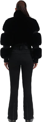 Women Ski Suit One Piece Snowsuit Snowboard Faux Fur Collar Slim Jumpsuit