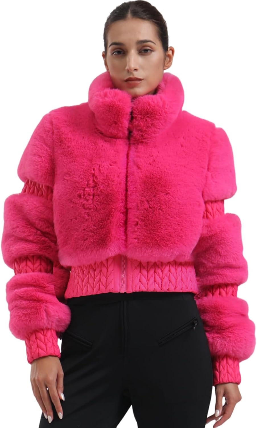 Women Ski Jacket Faux Fur Snowboard Coat Snow Cropped Jacket Winter Outdoor