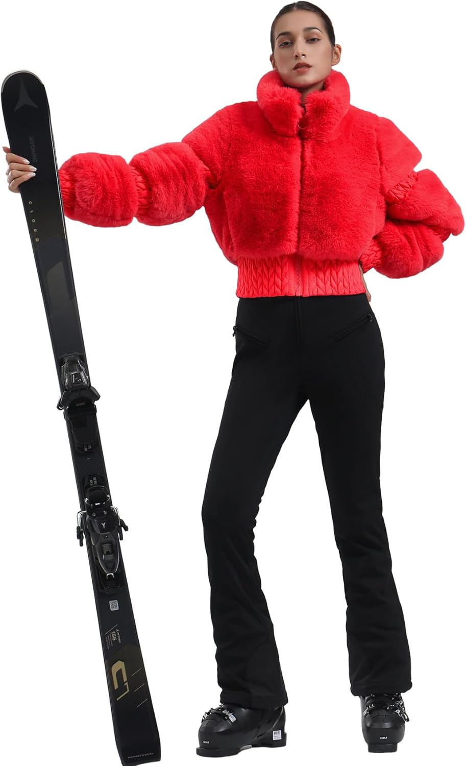 Women Ski Jacket Faux Fur Snowboard Coat Snow Cropped Jacket Winter Outdoor