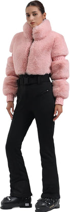 Women Ski Suit One Piece Snowsuit Snowboard Faux Fur Collar Slim Jumpsuit