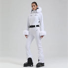 Chic Slim Fit One Piece Ski Jumpsuit with Faux Fur Hood