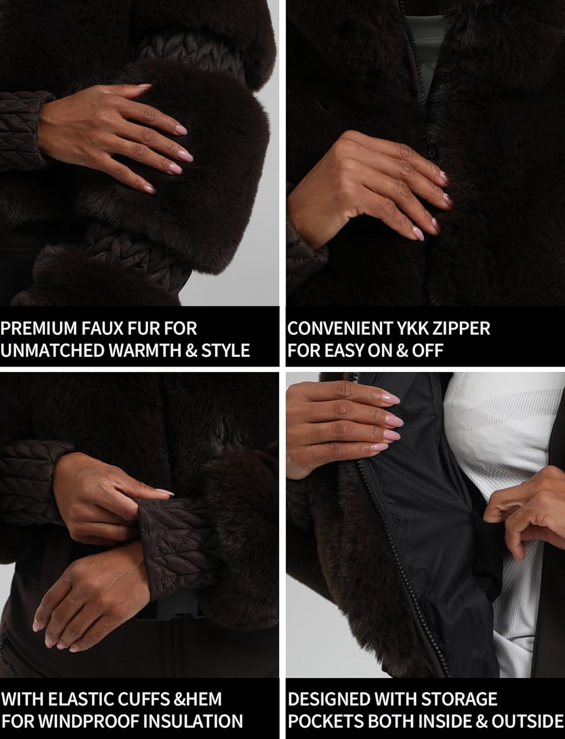 Women Ski Jacket Faux Fur Snowboard Coat Snow Cropped Jacket Winter Outdoor