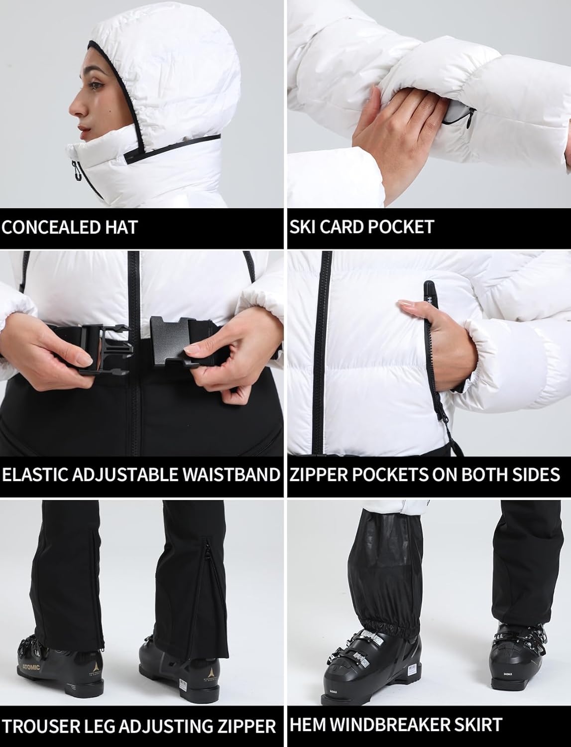 Womens Ski Suits Down One Piece Snowsuit Waterproof Snowboard Jumpsuits