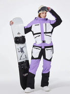 Unisex One Piece Ski Suit Patchwork Snowwear for Winter Sports