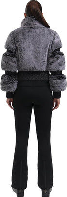 Women Ski Jacket Faux Fur Snowboard Coat Snow Cropped Jacket Winter Outdoor
