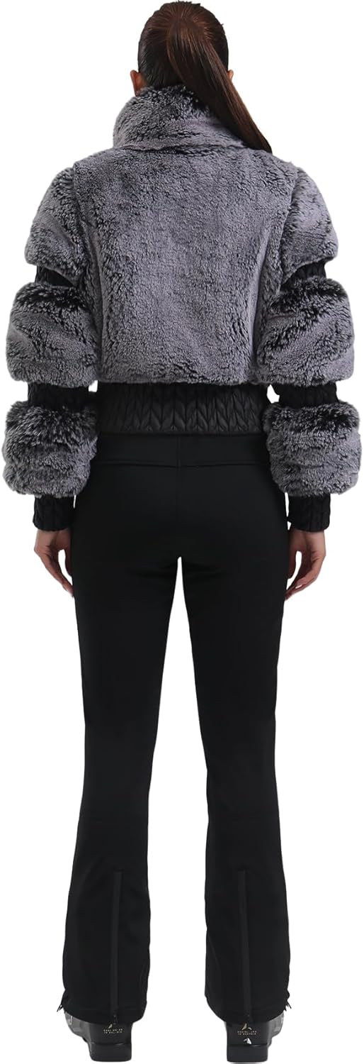 Women Ski Jacket Faux Fur Snowboard Coat Snow Cropped Jacket Winter Outdoor