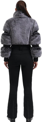 Women Ski Suit One Piece Snowsuit Snowboard Faux Fur Collar Slim Jumpsuit