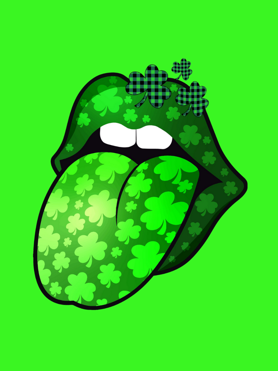 240g Shamrock Protruding Tongue Printed Cotton T-shirt for St. Patrick's Day Emma Bridess