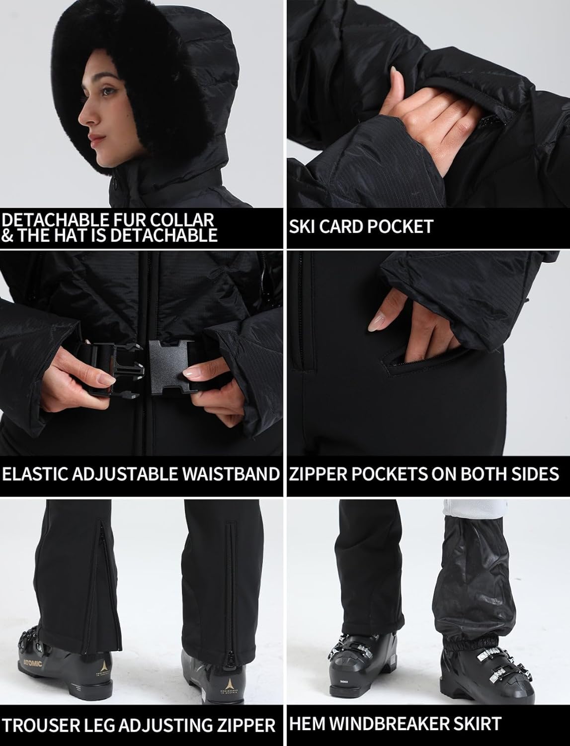 Womens Ski Suits Down One Piece Snowsuit Waterproof Snowboard Jumpsuits
