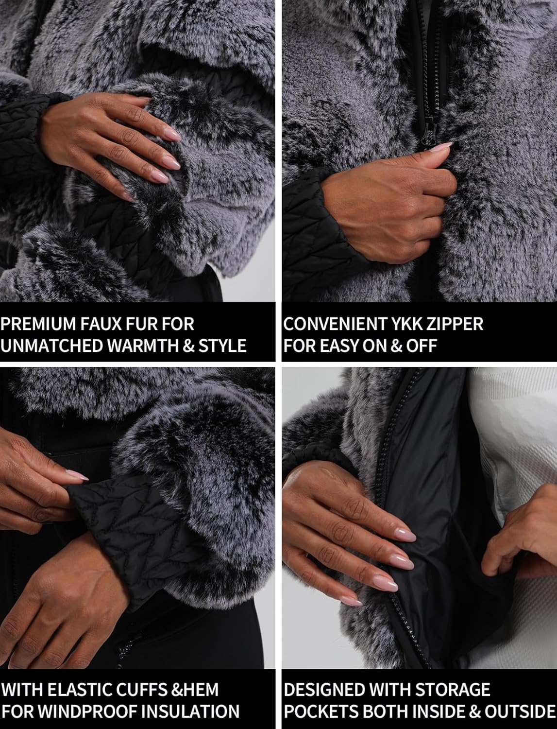 Women Ski Jacket Faux Fur Snowboard Coat Snow Cropped Jacket Winter Outdoor