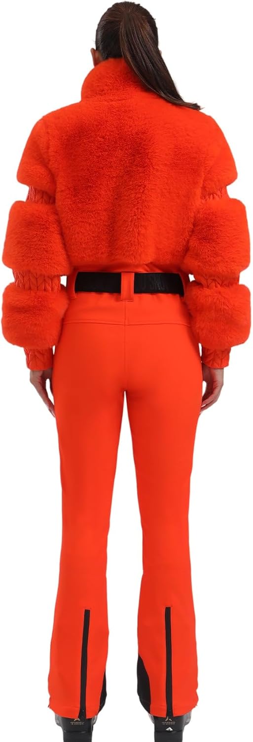 Women Ski Suit One Piece Snowsuit Snowboard Faux Fur Collar Slim Jumpsuit