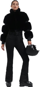 Women Ski Suit One Piece Snowsuit Snowboard Faux Fur Collar Slim Jumpsuit