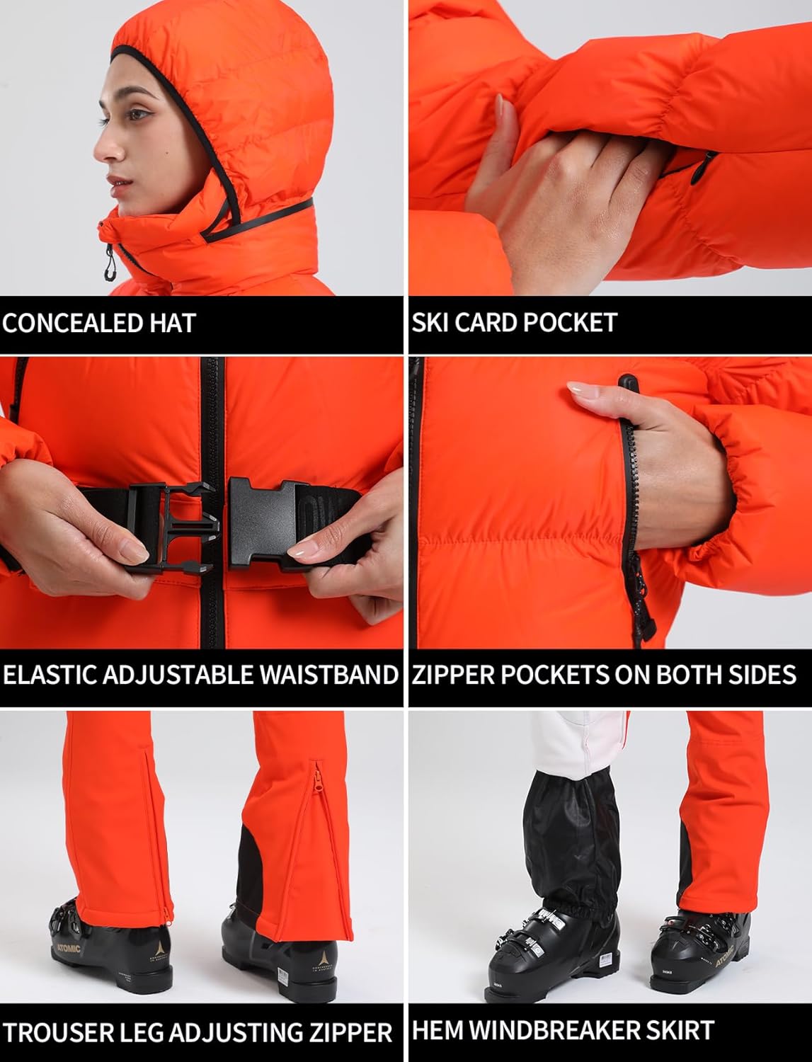 Womens Ski Suits Down One Piece Snowsuit Waterproof Snowboard Jumpsuits