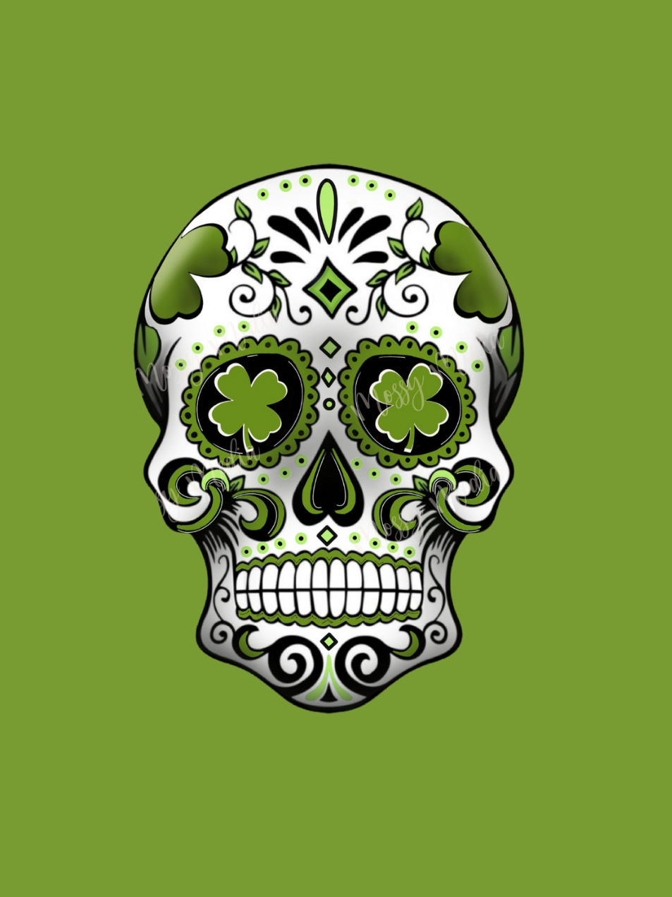 240g Four-leaf Clover Skull Printed Cotton T-shirt for St. Patrick's Day Emma Bridess