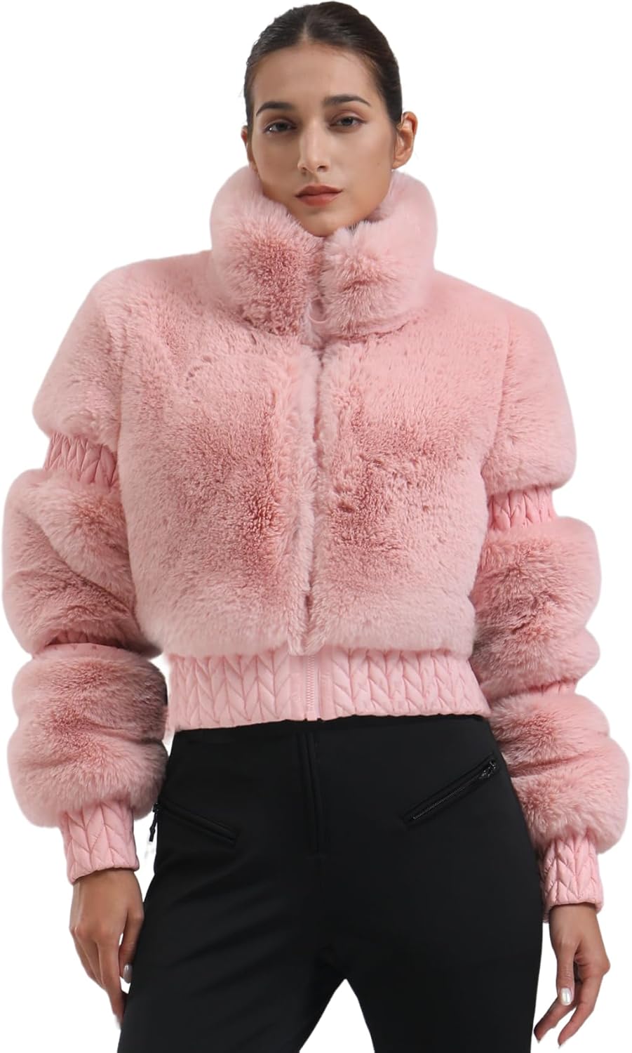 Women Ski Jacket Faux Fur Snowboard Coat Snow Cropped Jacket Winter Outdoor