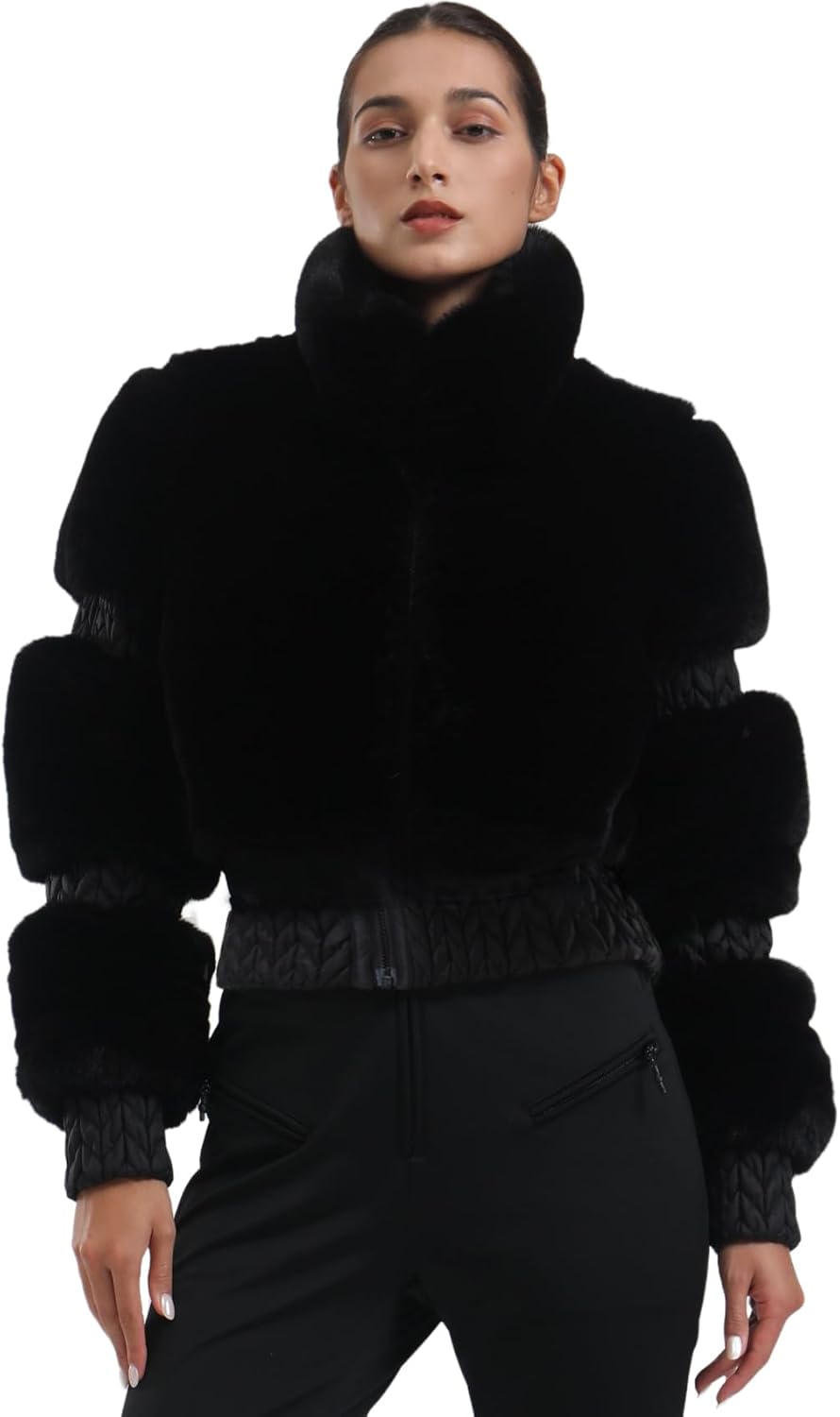 Women Ski Jacket Faux Fur Snowboard Coat Snow Cropped Jacket Winter Outdoor