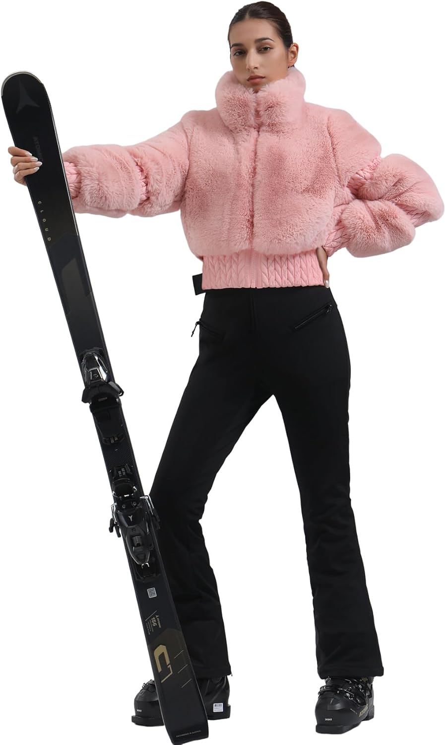 Women Ski Jacket Faux Fur Snowboard Coat Snow Cropped Jacket Winter Outdoor