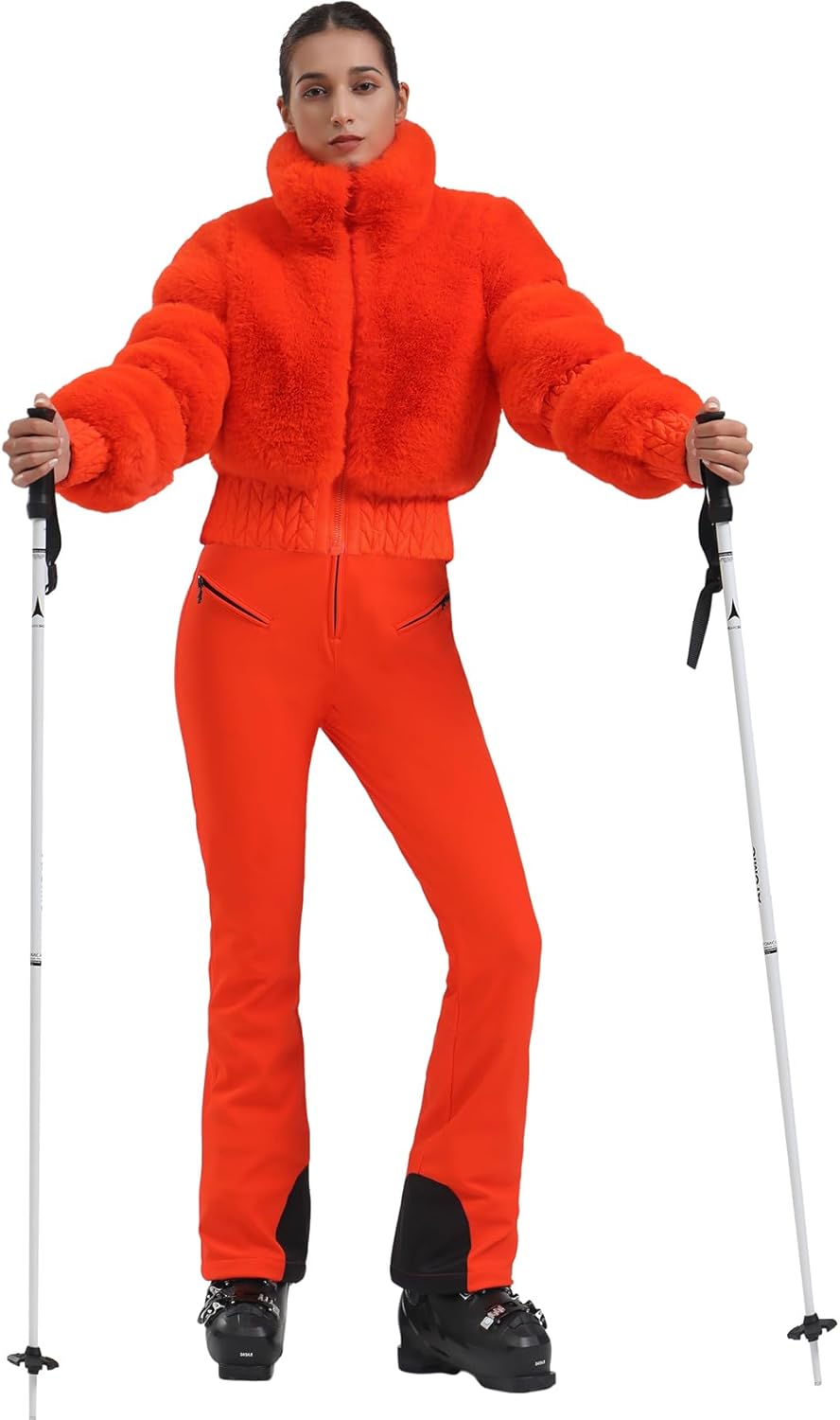 Women Ski Jacket Faux Fur Snowboard Coat Snow Cropped Jacket Winter Outdoor