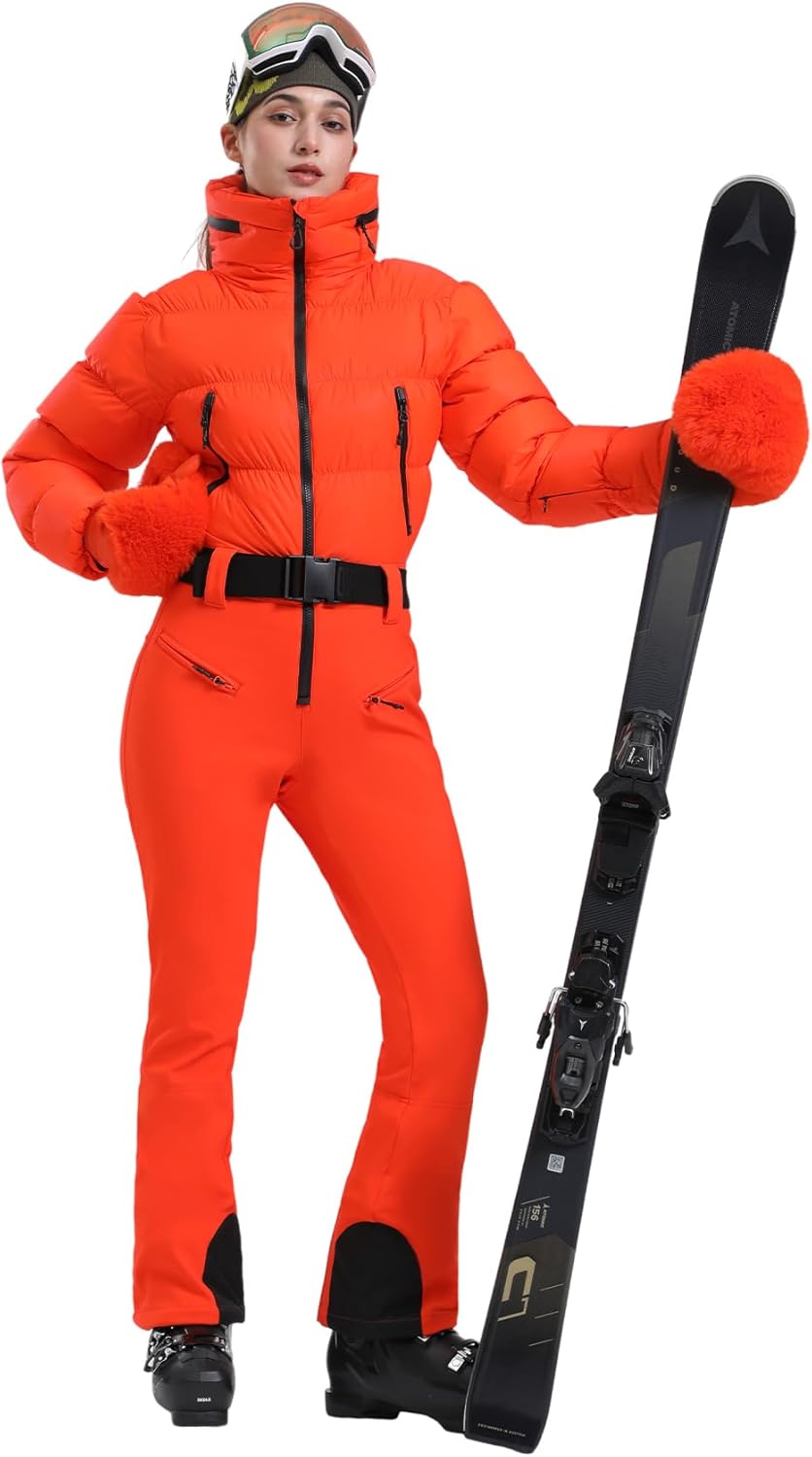 Womens Ski Suits Down One Piece Snowsuit Waterproof Snowboard Jumpsuits