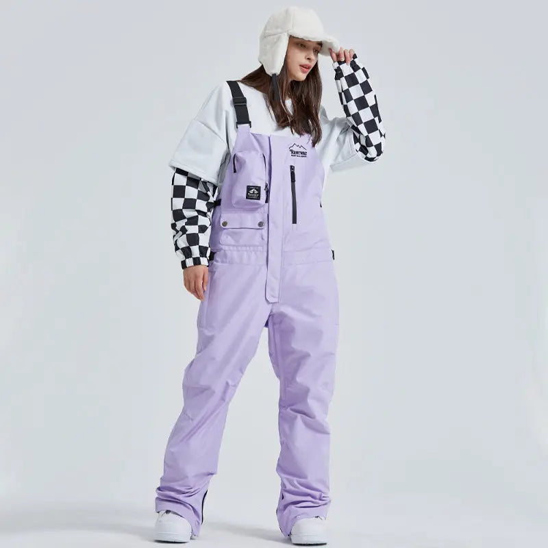 Couple Style Classical Snow Bibs Pants with Pockets Unisex