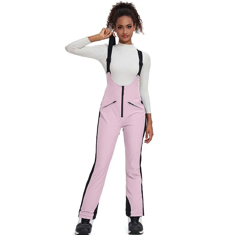 Elegant Women’s High Waist Snow Bib Pants Winter Ski Overalls